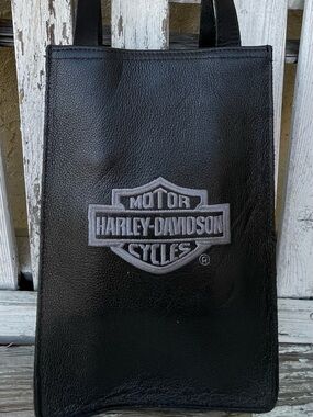 Vintage Harley-Davidson Black Leather Tote Bag Bar & Shield Logo Y2K USA